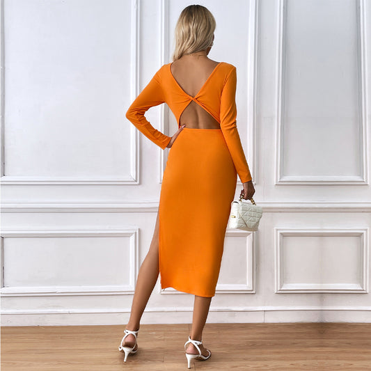 Sexy Backless Slim Fit Long Sleeve Sheath Party Dress
