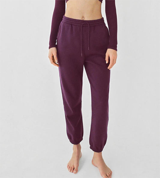 Purple Thick Pure Cotton Looped Fabric Elastic Waist Drawstring Knit Casual Sweatpants
