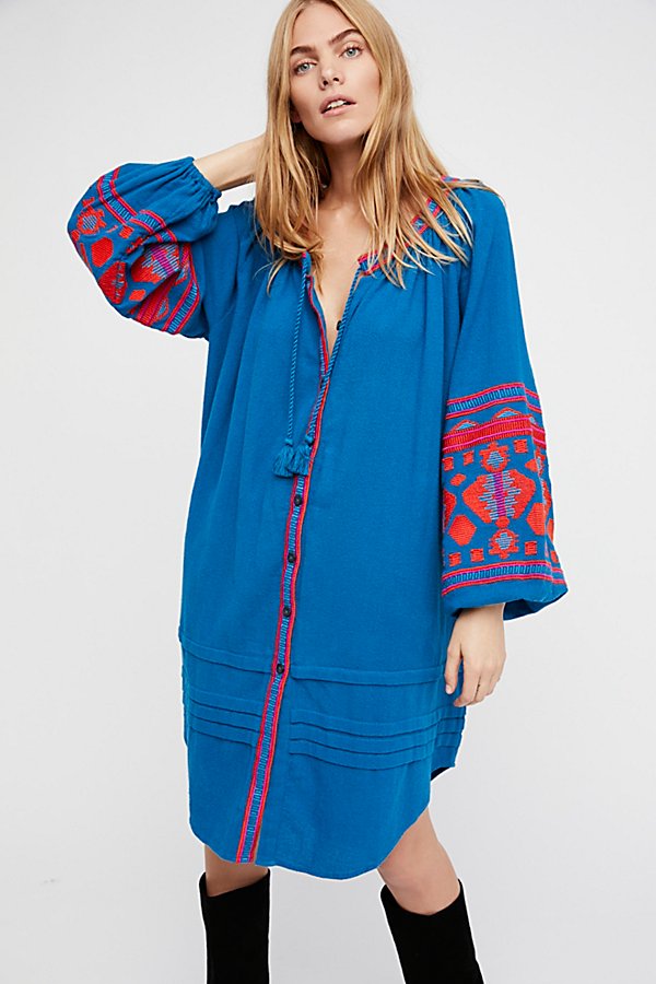 Bohemian Holiday Ethnic Embroidered Loose Cardigan Dress