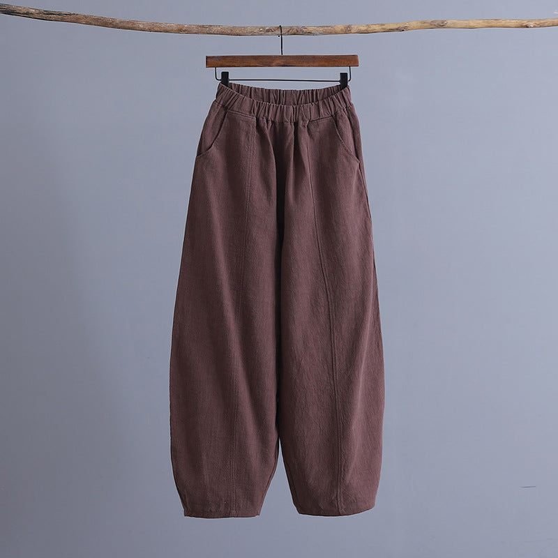 Pantaloni da yoga in ramie con cuciture in tinta unita in cotone e lino retrò larghi taglie forti