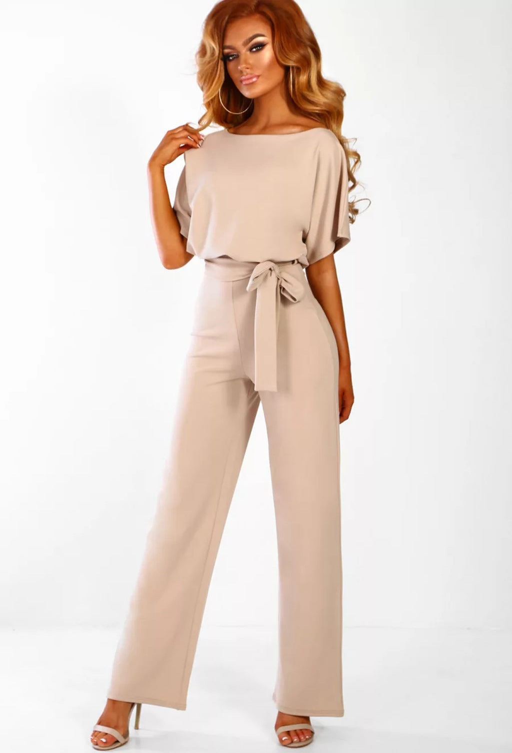 Button Lace-up Short Sleeved Jumpsuit