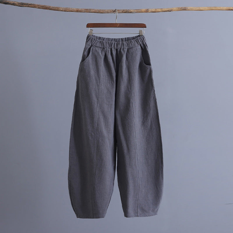 Pantaloni da yoga in ramie con cuciture in tinta unita in cotone e lino retrò larghi taglie forti