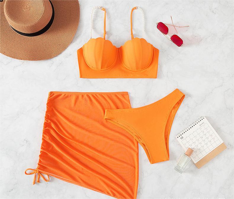 Three Piece Set Solid Color Summer Sun Protection Bikini