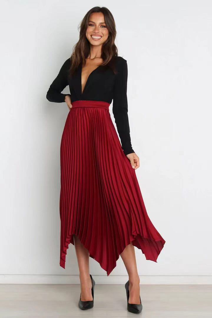 Pleated Elastic High Waist Skirt