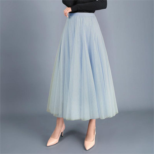 Long Gauzy High Waist Mid Length Tulle Skirt