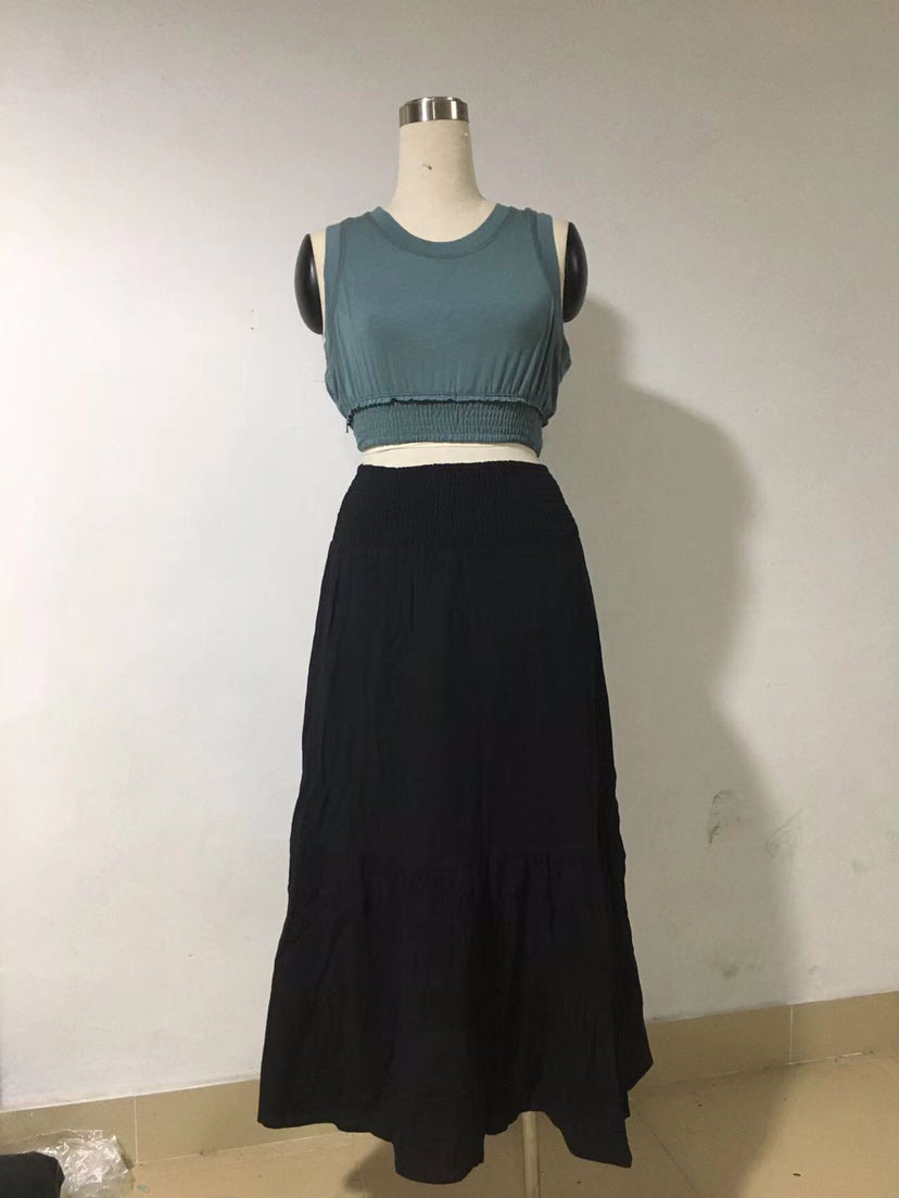 Pleated Stitching Elastic High Waist Sheath Skirt