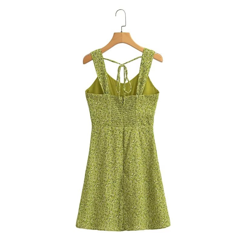 Urlaubsgrünes einreihiges Kleid mit quadratischem Kragen
