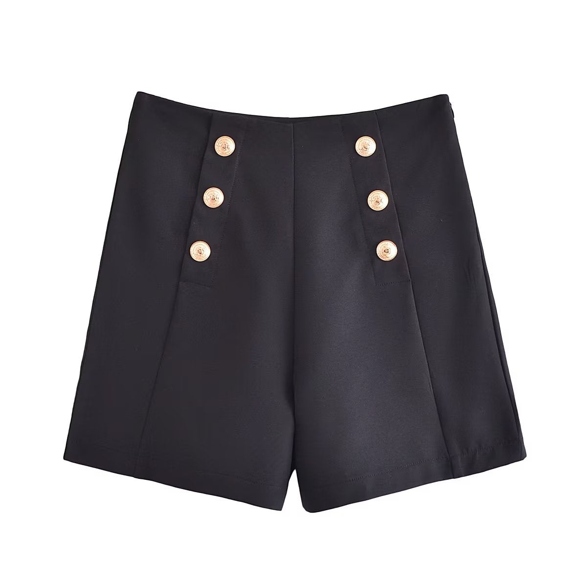 Decorated Row Button High Waist Casual Shorts