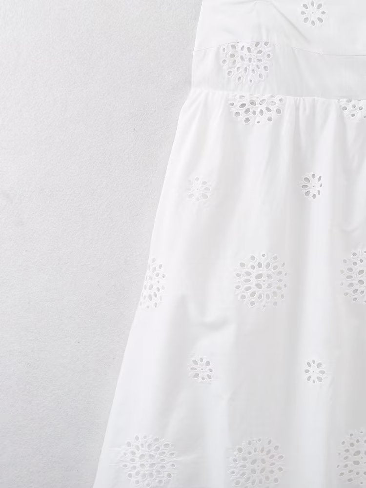 Sexy Strap Embroidered Mid Dress