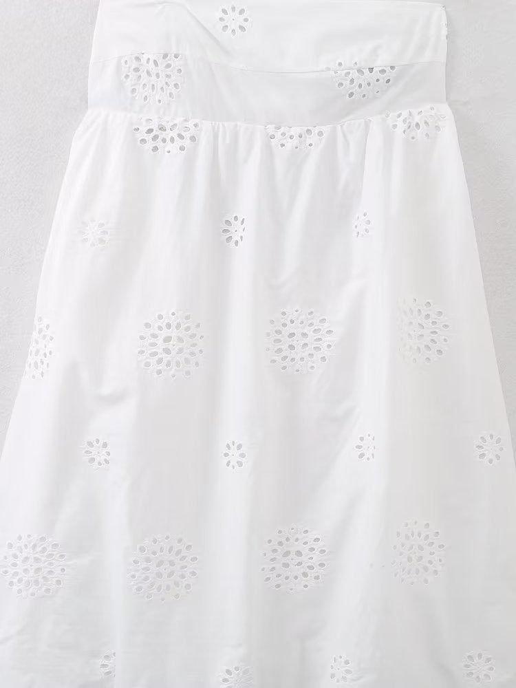 Sexy Strap Embroidered Mid Dress