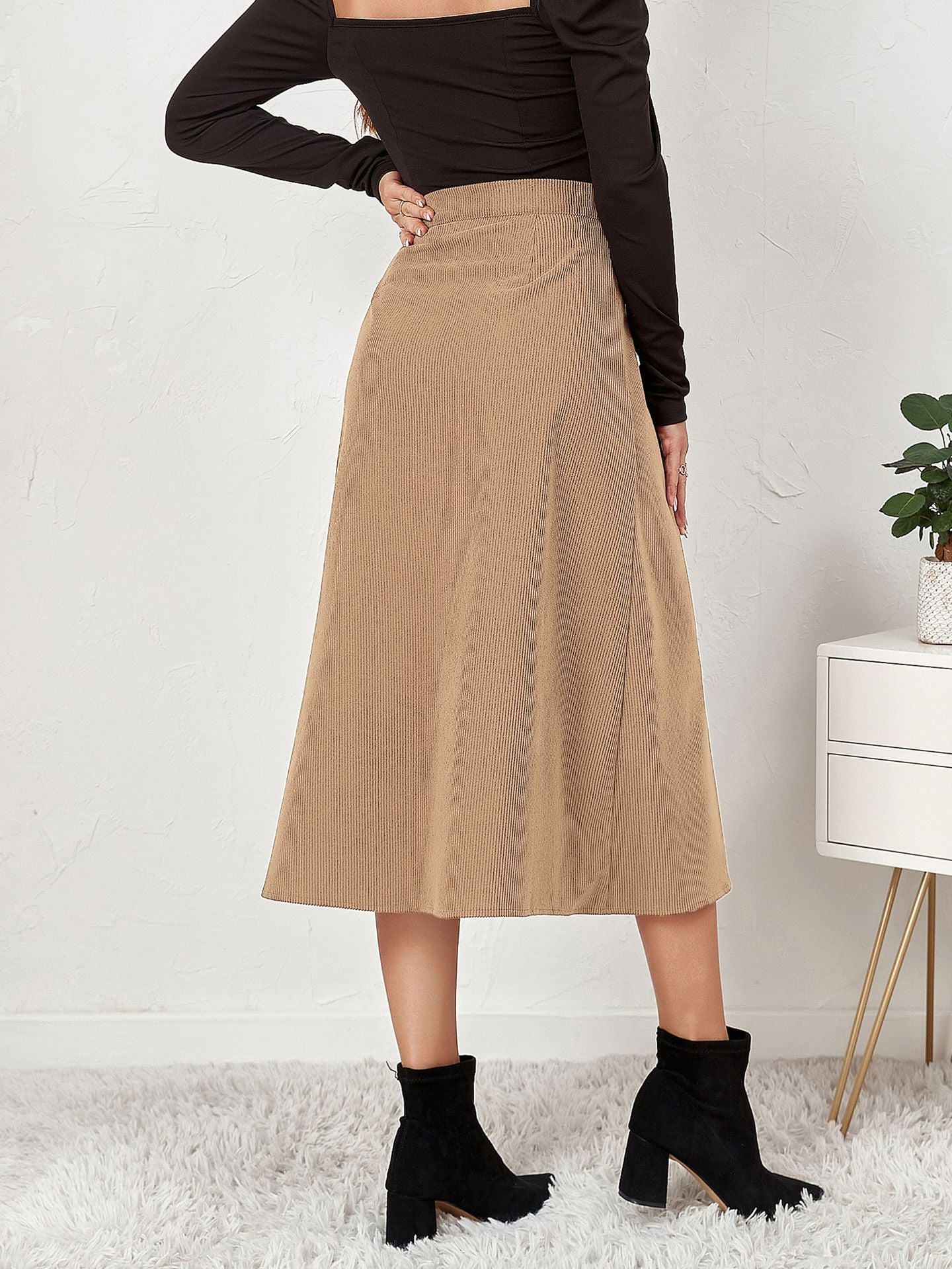 Single Breasted High Waist Autumn Winter Maxi Skirt