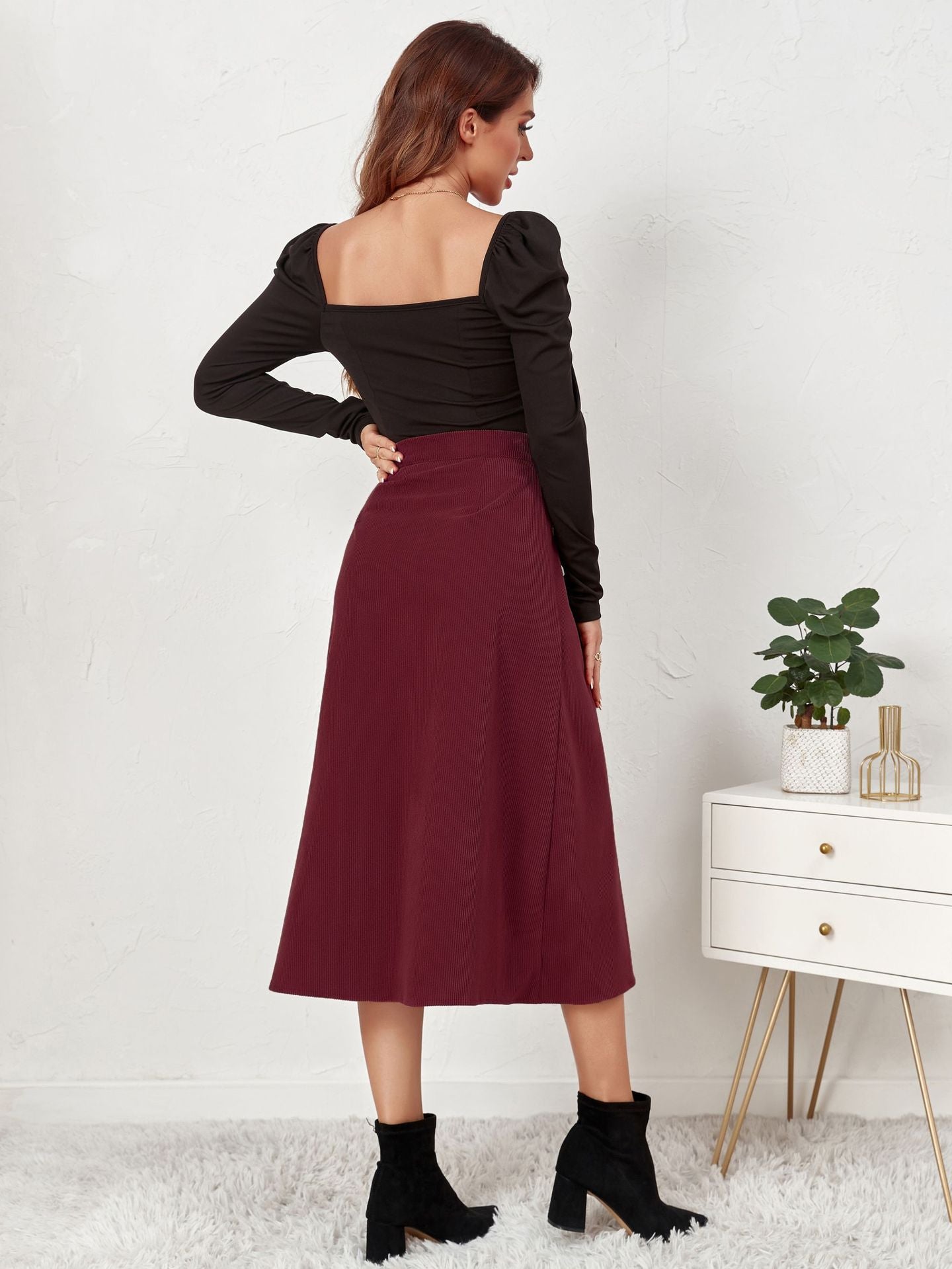 Single Breasted High Waist Autumn Winter Maxi Skirt