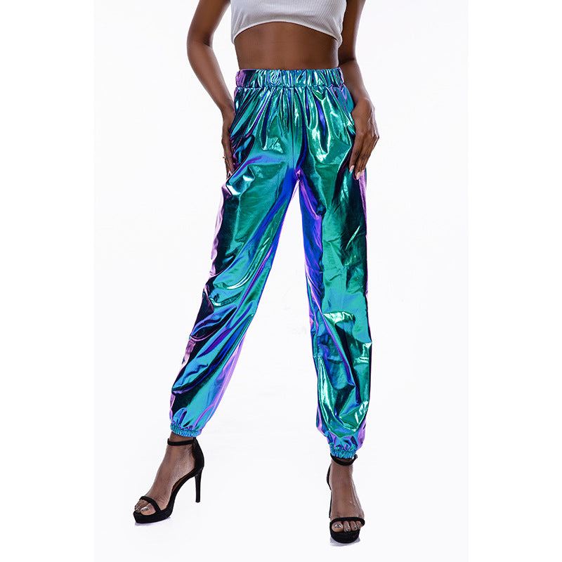 Casual Sports Street Hip Hop Hologram Błyszczące kolorowe spodnie