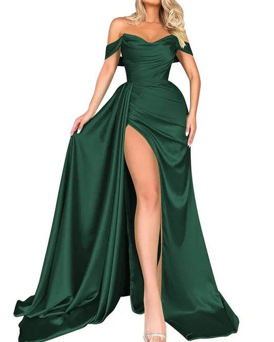 Cocktail High Slit Sexy Host Off Shoulder Slimming Party Evening Dress SCC - Fashally.com