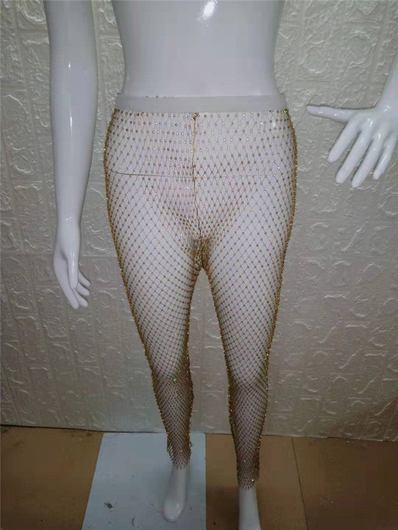 Sexy Mesh Rhinestone Waist Slimming Pants