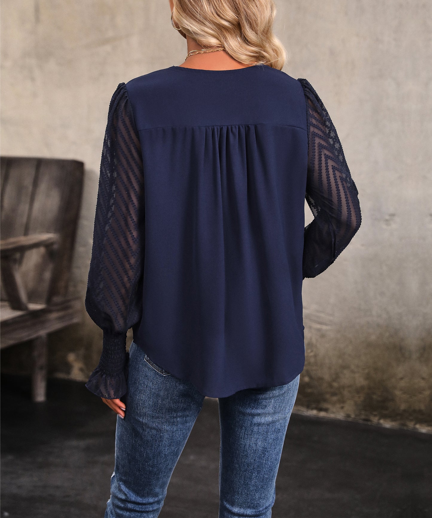 Long Sleeve V Neck Solid Color Shirt