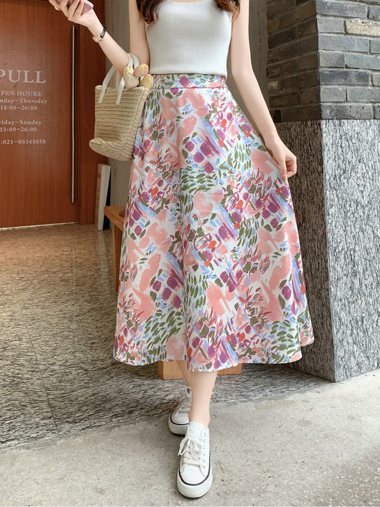 Satin Gorgeous Printed Elastic Waist Embellished Acetate Skirt