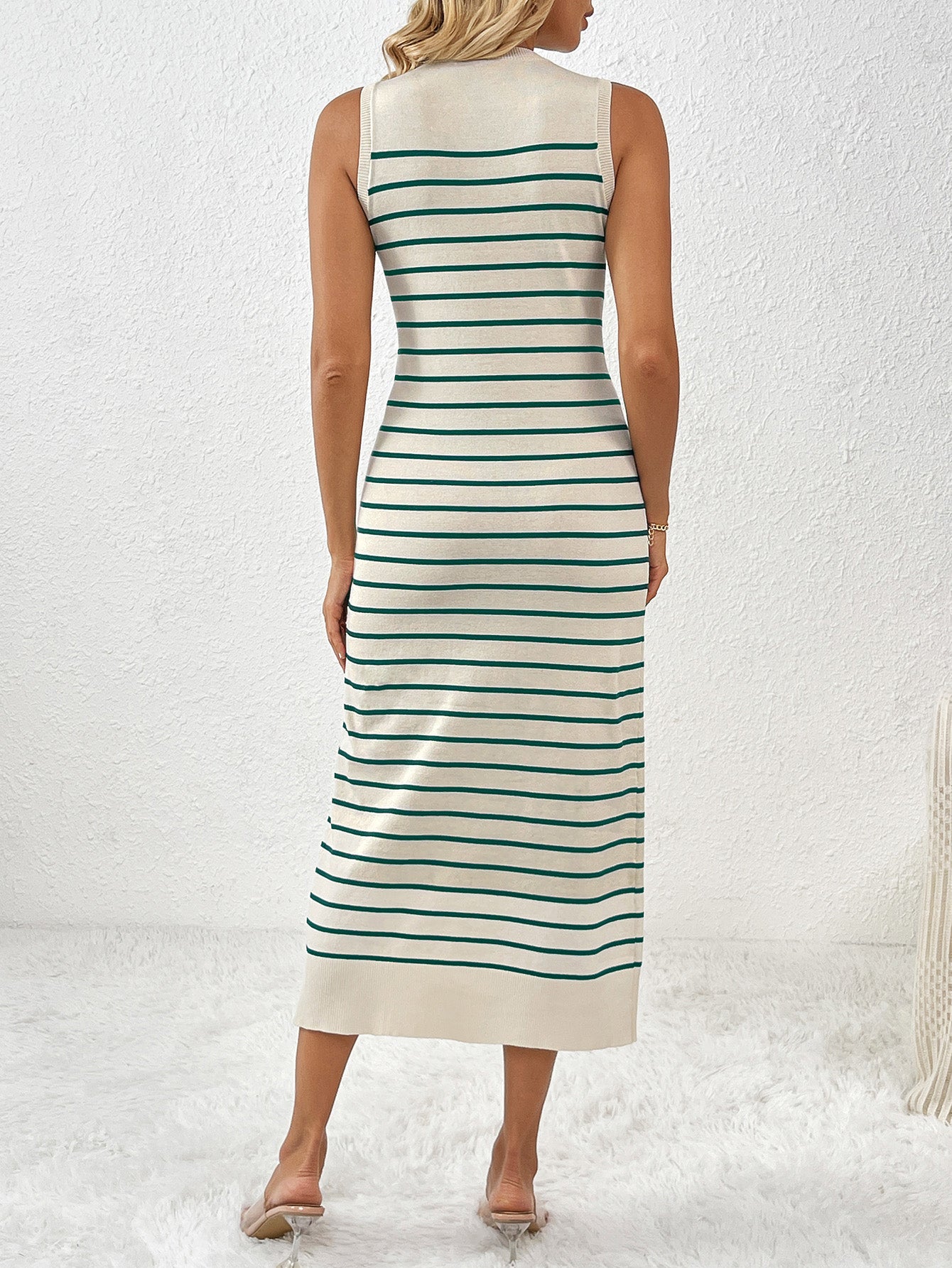 Slim Sleeveless Splicing Pullover Striped Knitwear Dress