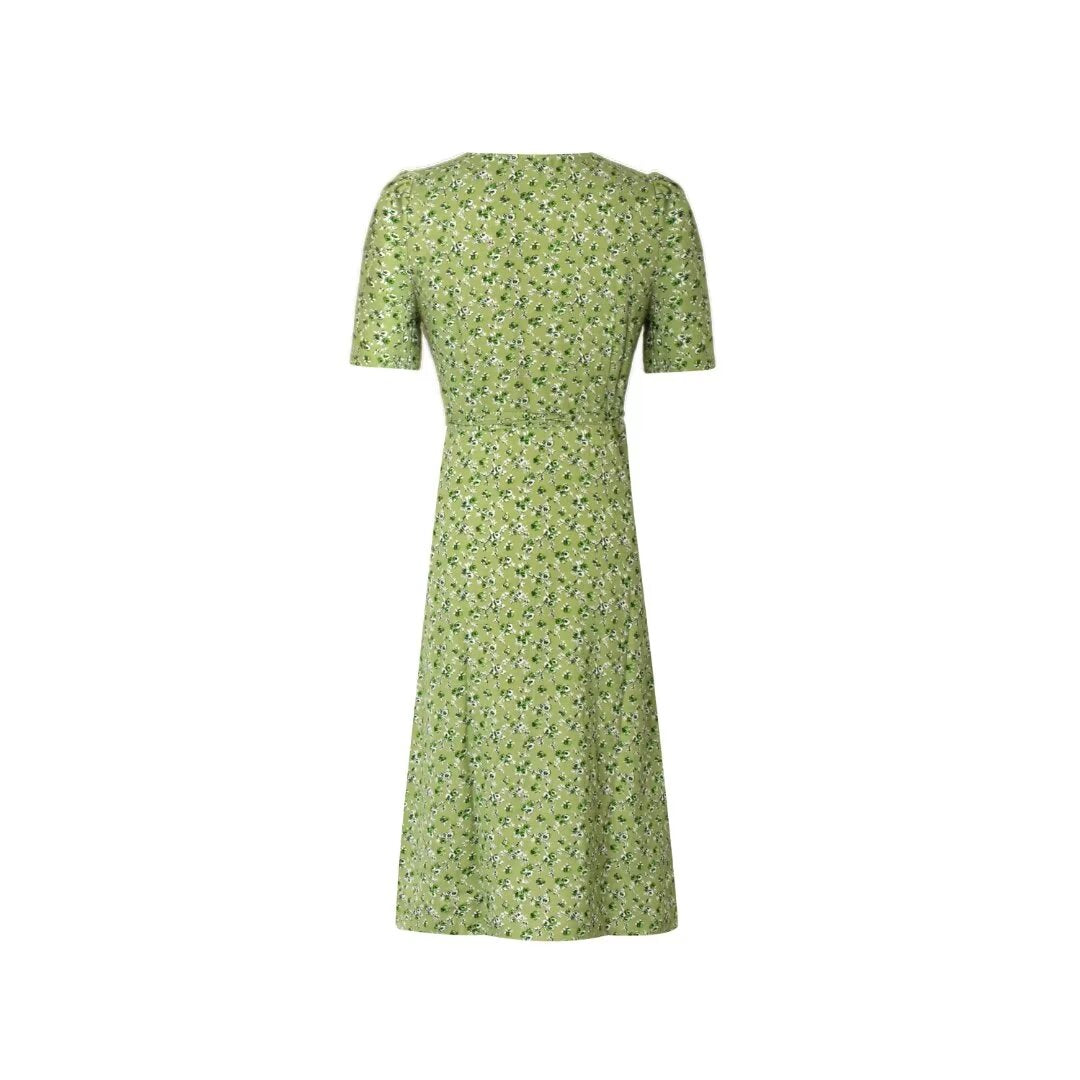 Francuska wakacyjna sukienka herbaciana z dekoltem w kształcie litery V