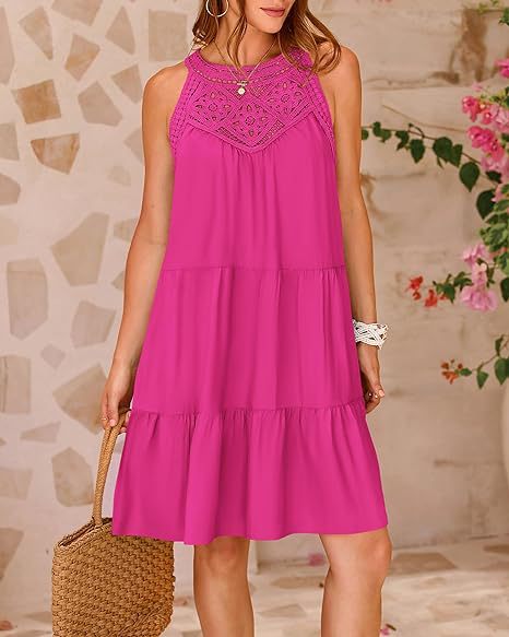 Hollow Out Cutout Lace Stitching Halter A Line Dress