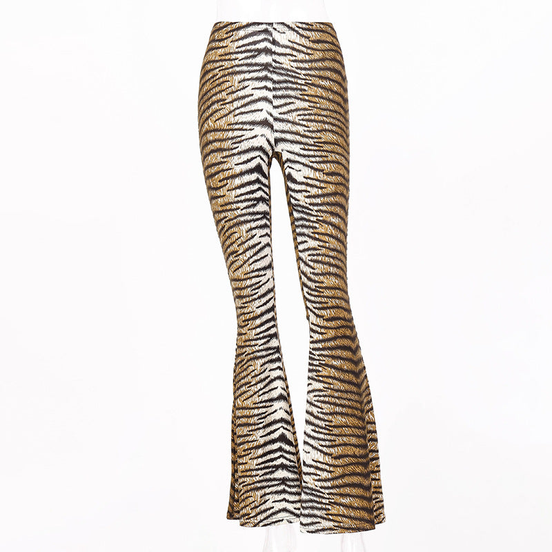 Elastic High Waist Leopard-Print Bell-Bottom Pants