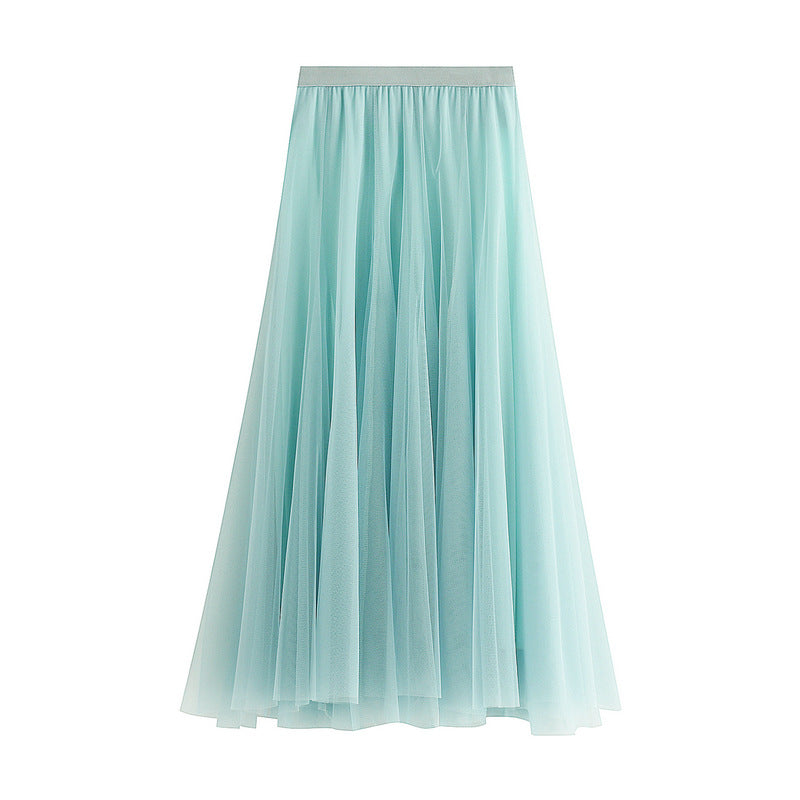 Jupe en tulle mi-longue à taille haute en gaze légère