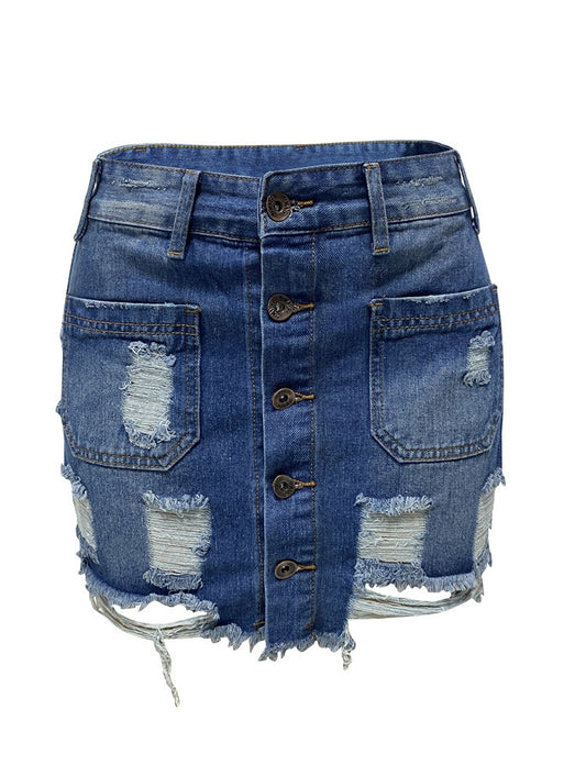 Denim Ripped Skinny Hip Skirt