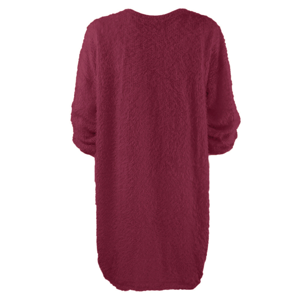 Mid Length Long Sleeve Round Neck Loose Plush Dress