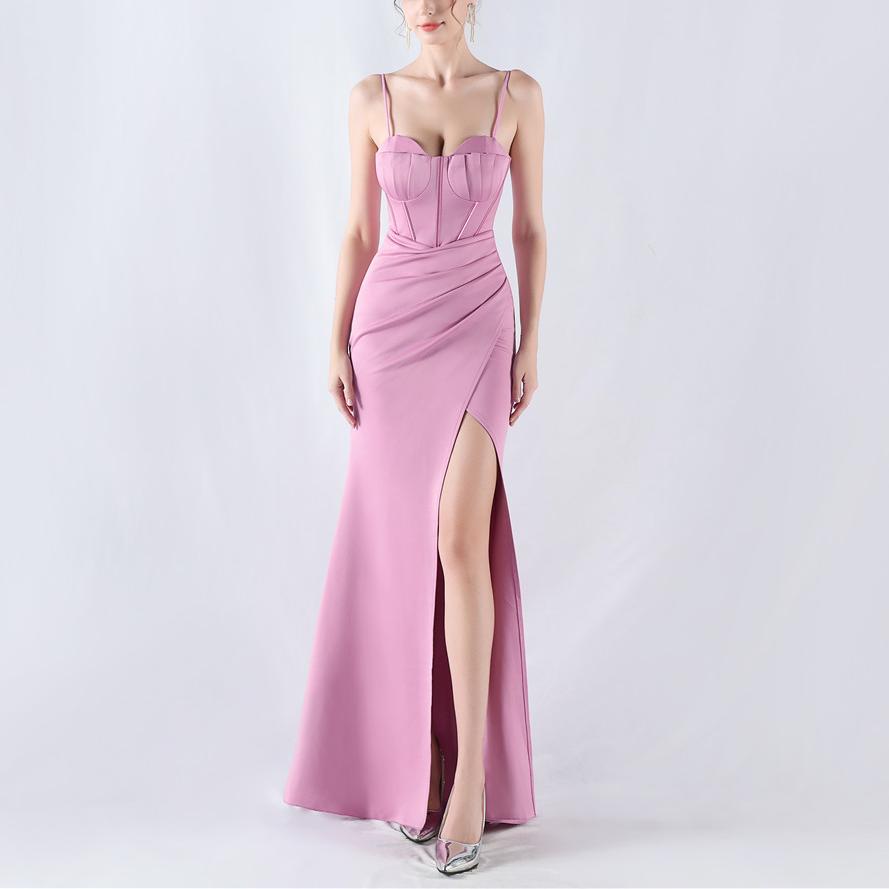 Boning-Korsett-Taillenbesatz-Schnür-Satin-Abendkleid