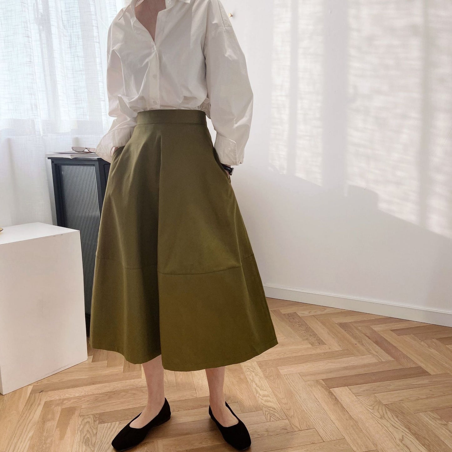 Puffy A Line Mid Length Skirt