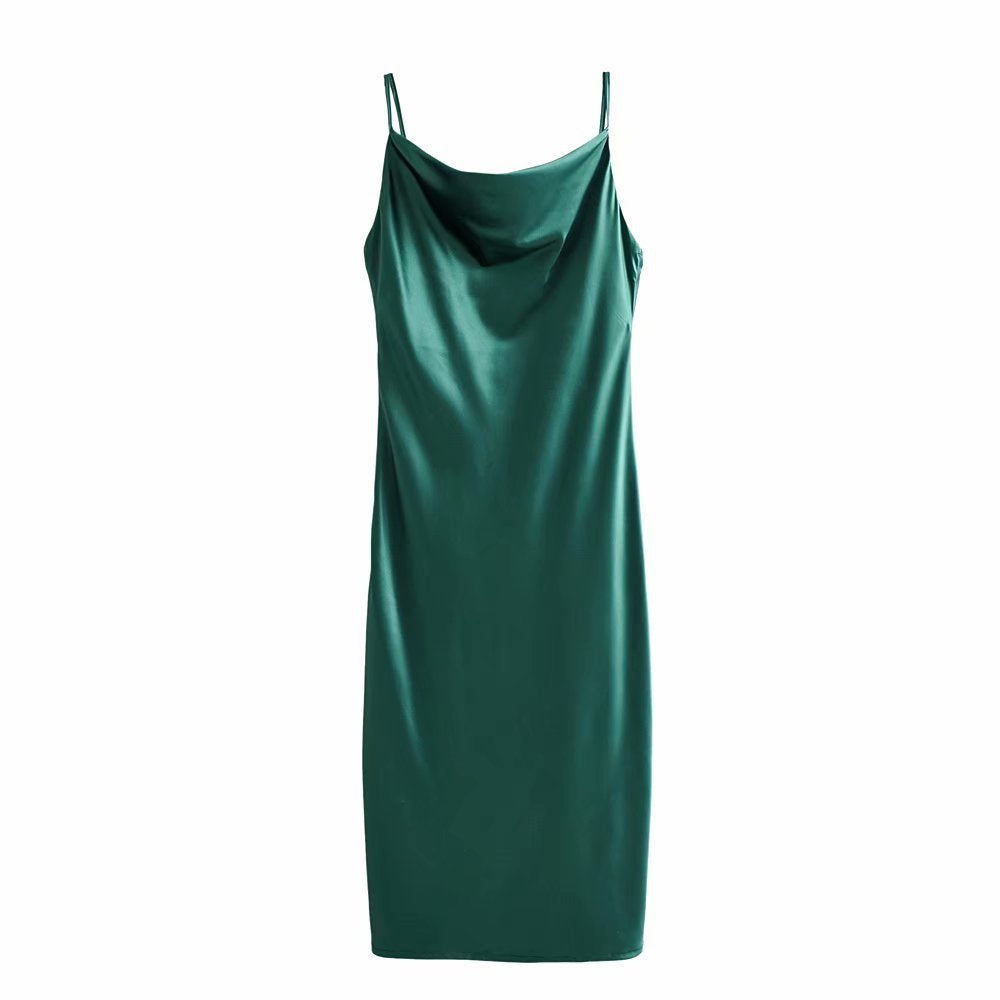 Satijnen halflange cami-jurk