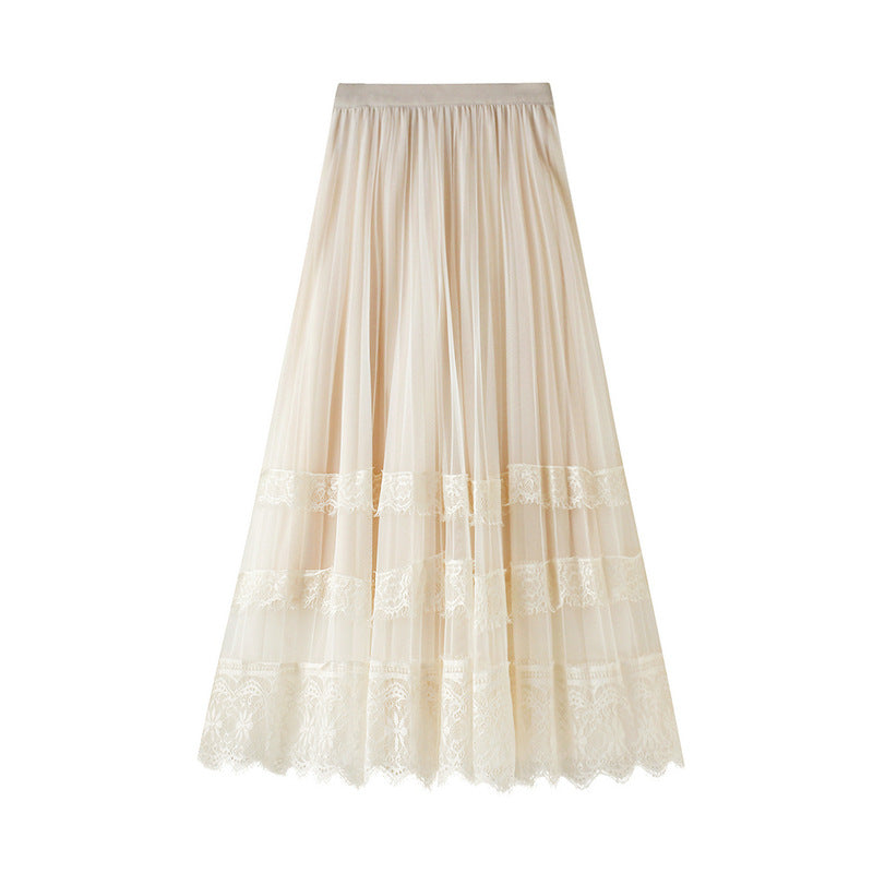 High Waist Lace Patchwork Tulle Skirt