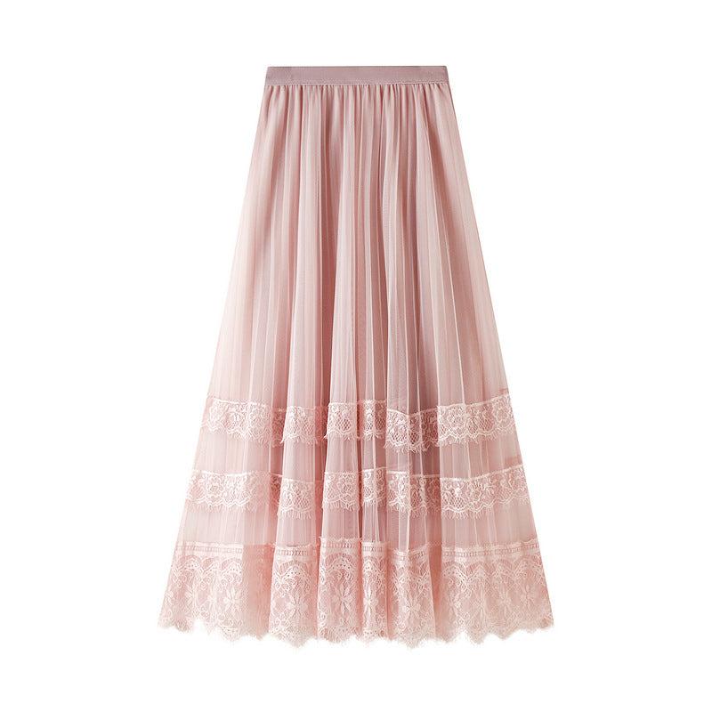 High Waist Lace Patchwork Tulle Skirt
