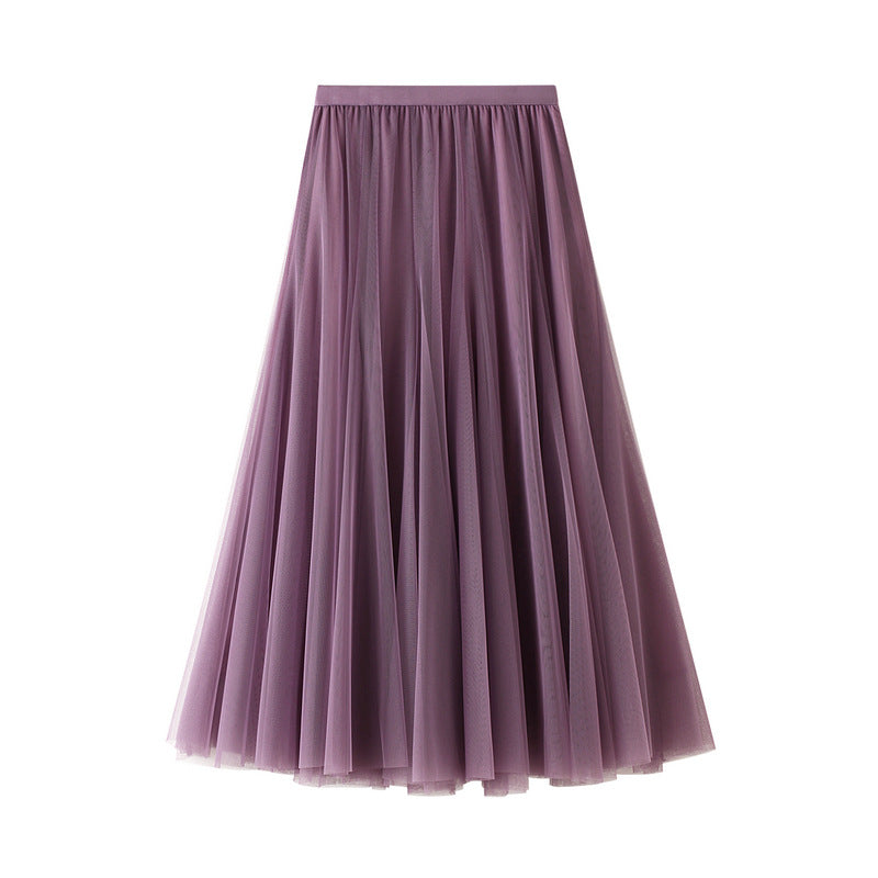 Jupe en tulle mi-longue à taille haute en gaze légère