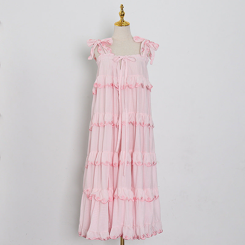 Solid Color Lady Strap Cotton Puffy Fairy Dress