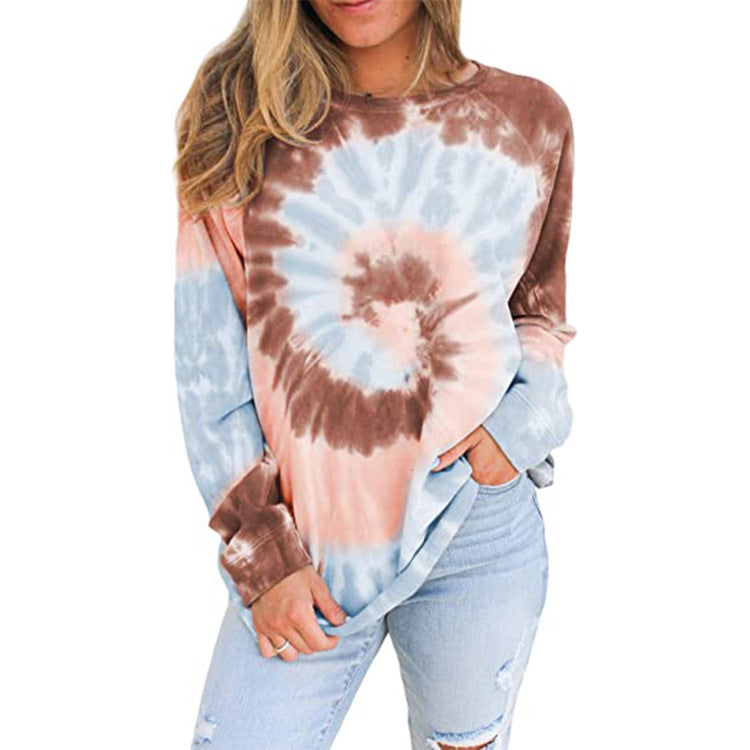 Tie Dyed Printed round Neck Long Sleeve Pullover Loose Sweater