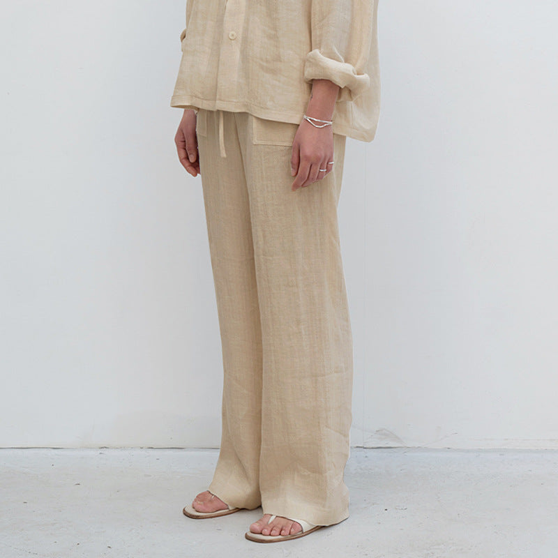 Pure Linen Lace Up Straight Leg Pants