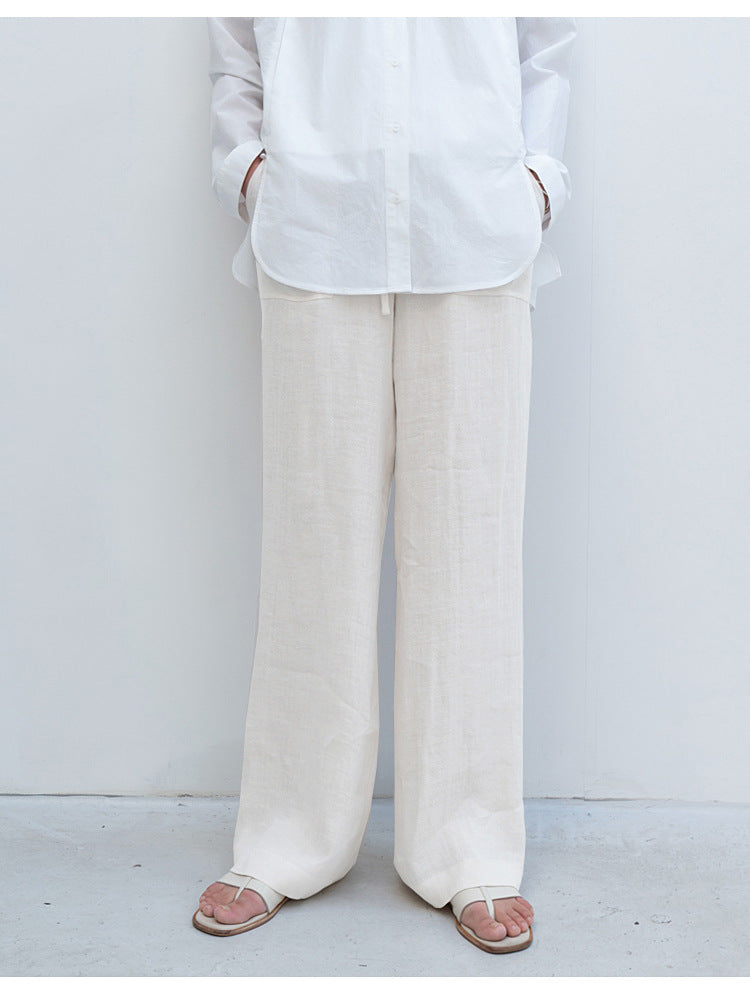 Pure Linen Lace Up Straight Leg Pants