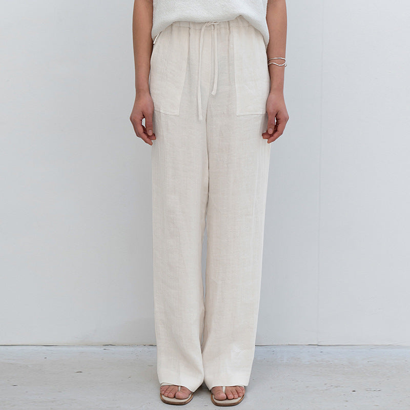 Pure Linen Lace Up Straight Leg Pants