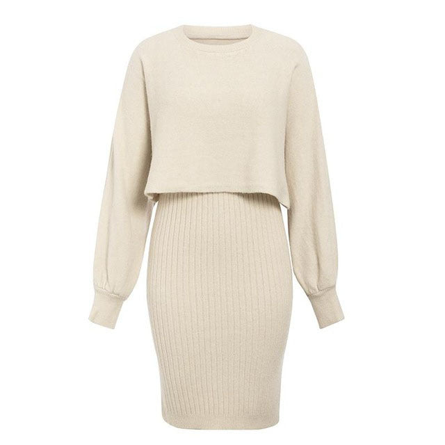 Pullover Sweater Knitted Dress Two Piece Set