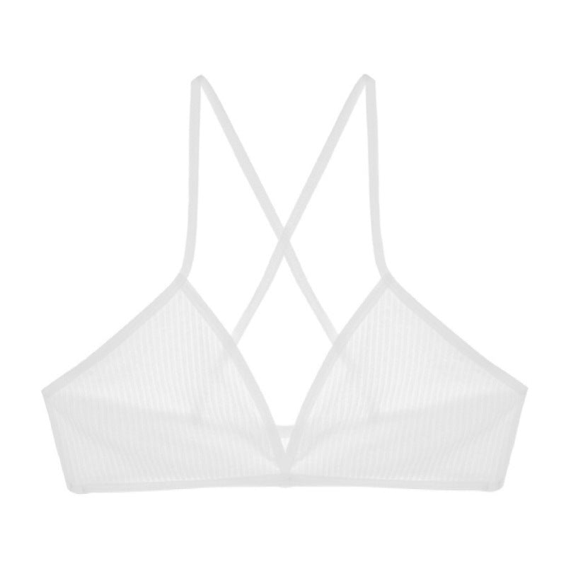 Ultra Thin Cotton Thread Criss Cross Back Triangle Cup Wireless Comfortable Breathable Bra