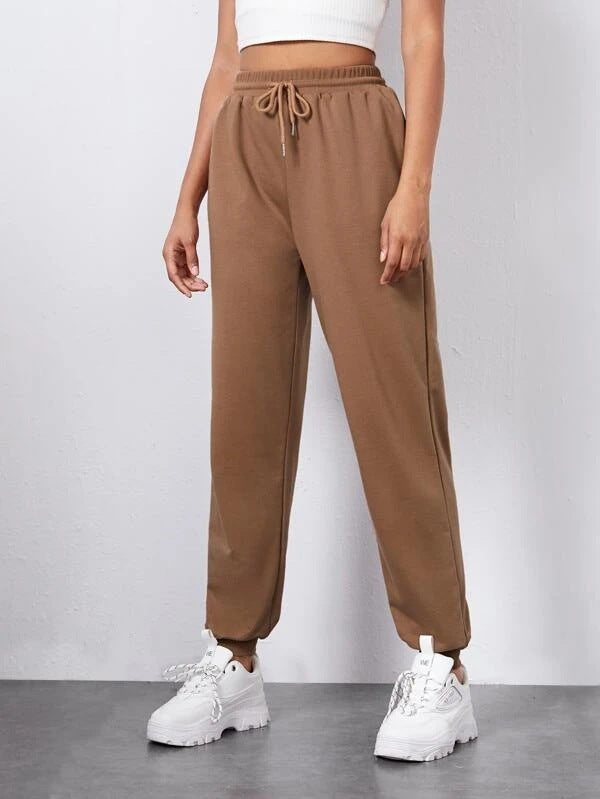 Casual Elastic Lace Solid Color Trousers