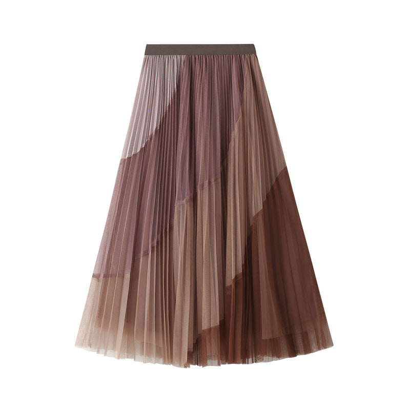 Stretch Elastic Waistband Slimming Mid-Length A- line Large Hem Skirt