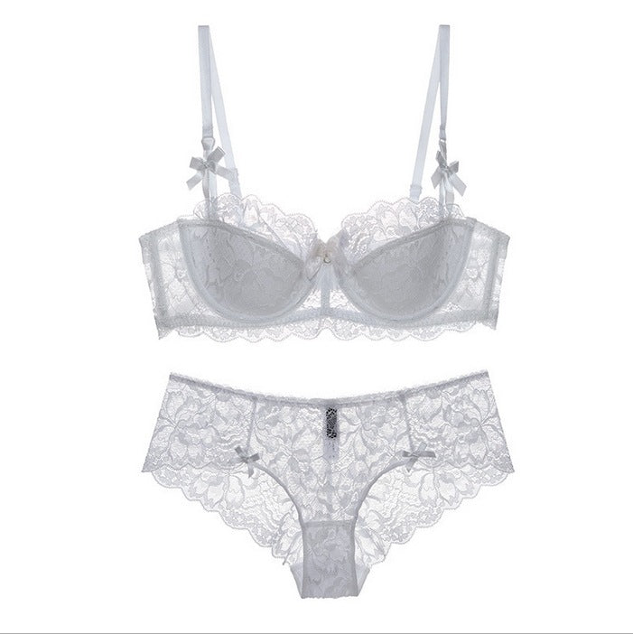 Sexy Lace Edge Side Drawing Breathable Thin Cotton Bra Set