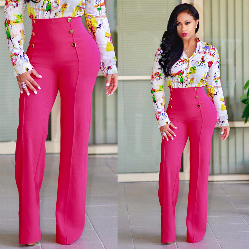 Slim Fitting Cool Double Breasted Flared Pants
