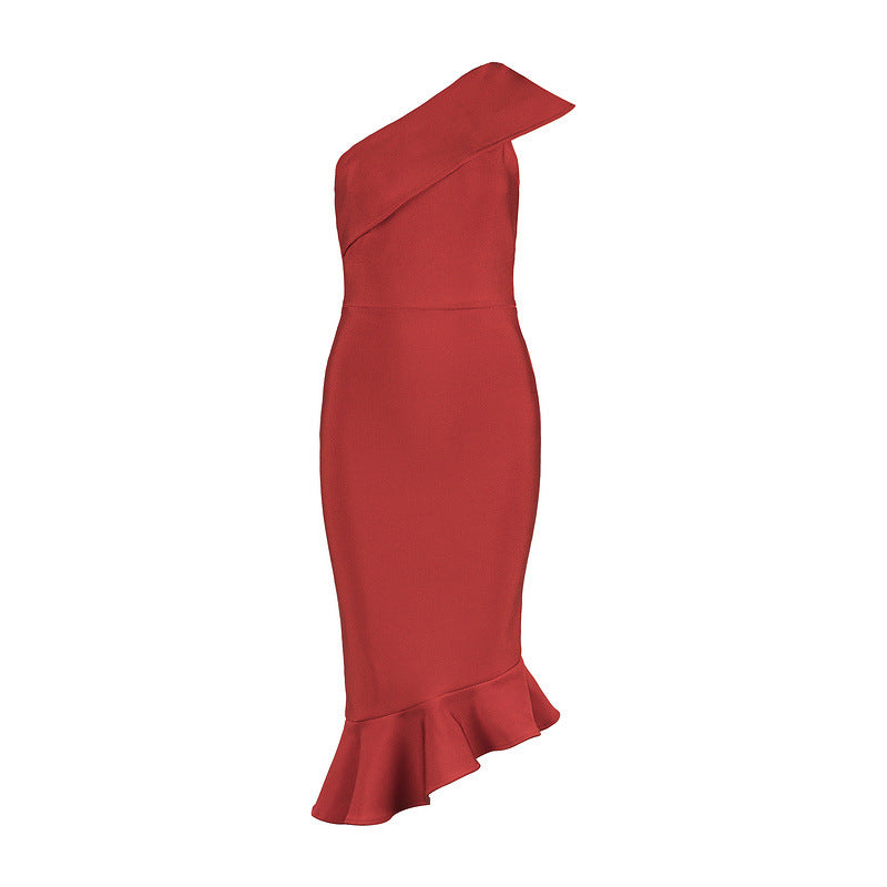Strapless Sloping Shoulder Fishtail Bandage One-Piece Dress