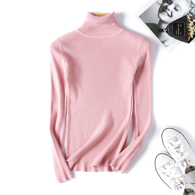 Long Sleeve Slim Fit Slimming Solid Color Korean Fresh Knitted Bottoming Shirt