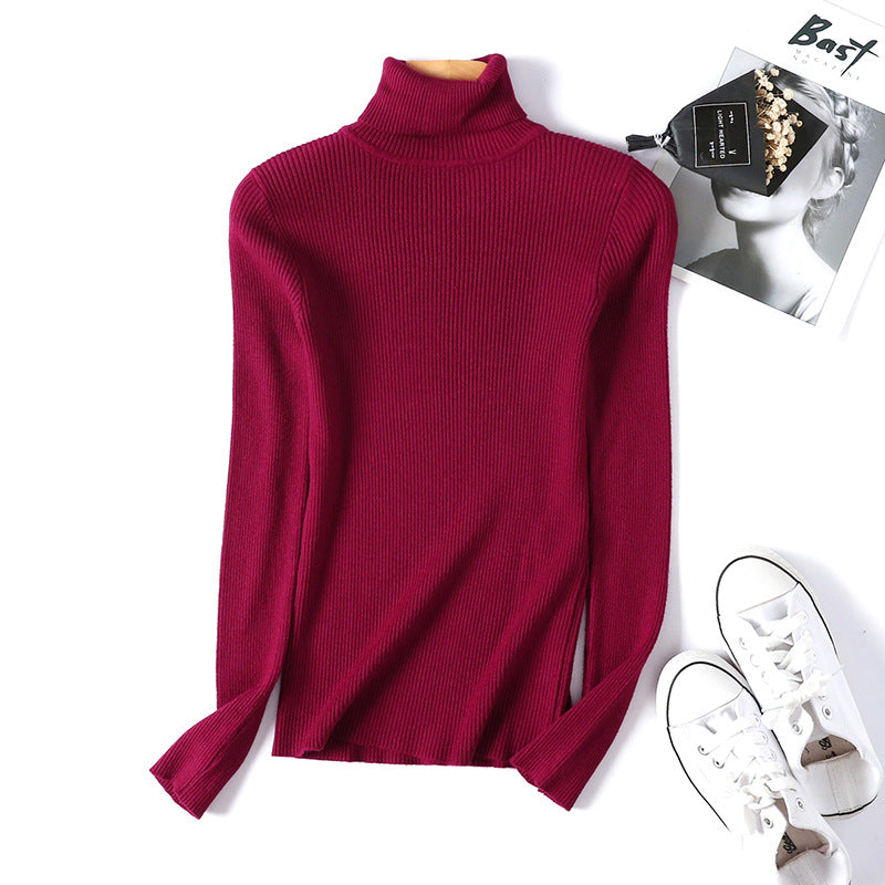 Long Sleeve Slim Fit Slimming Solid Color Korean Fresh Knitted Bottoming Shirt