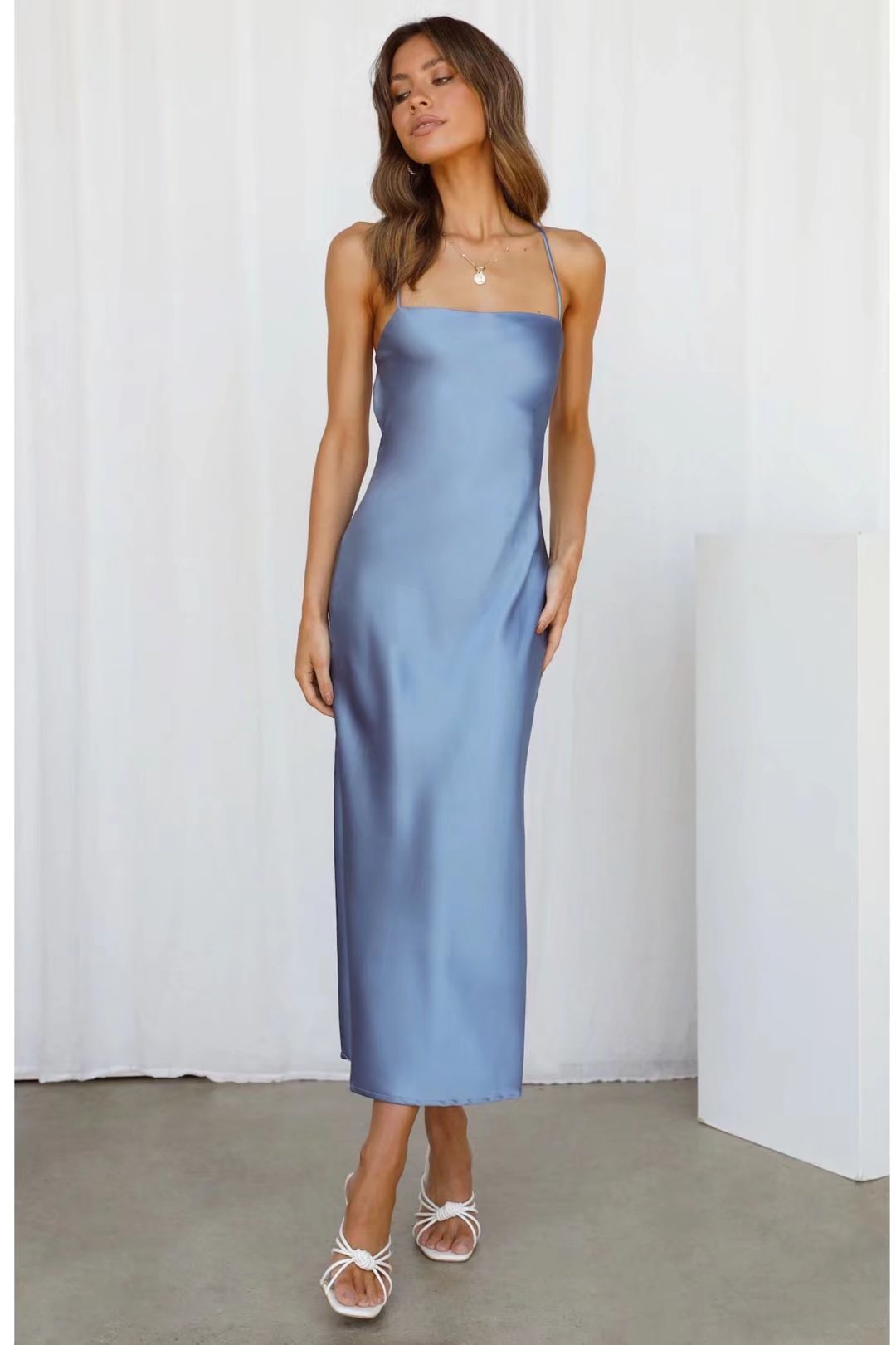 Sexy Back Lace-Up Satin Maxi Dress