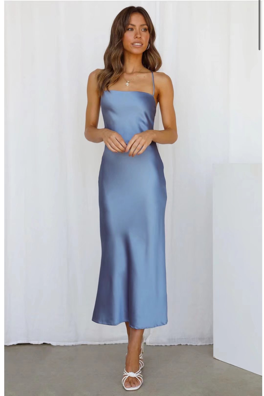 Sexy Back Lace-Up Satin Maxi Dress